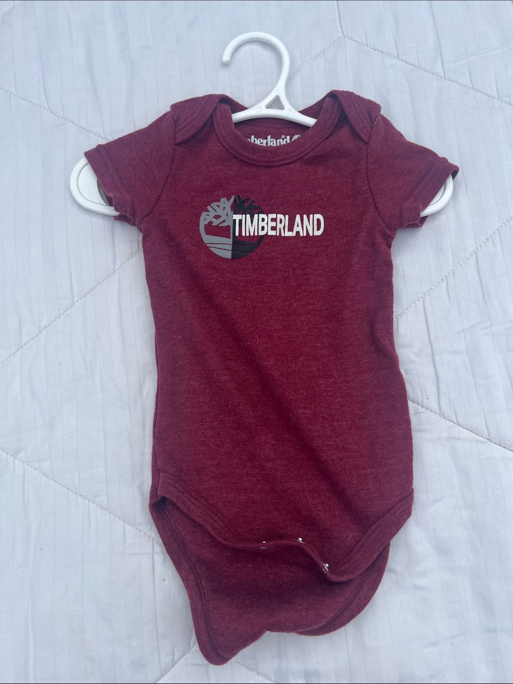 Timberland Maroon Short-Sleeve Baby Bodysuit